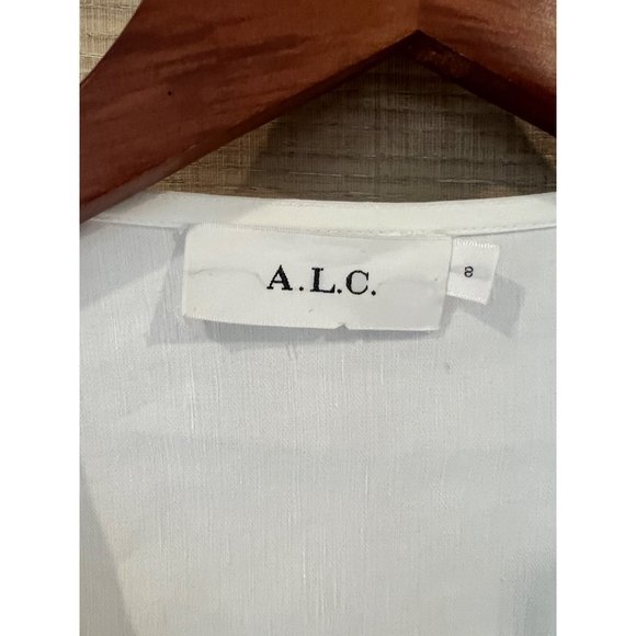 A.L.C. SIDELLE LINEN BLEND WRAP GESSO WHITE DRESS size 8 - Picture 5 of 8